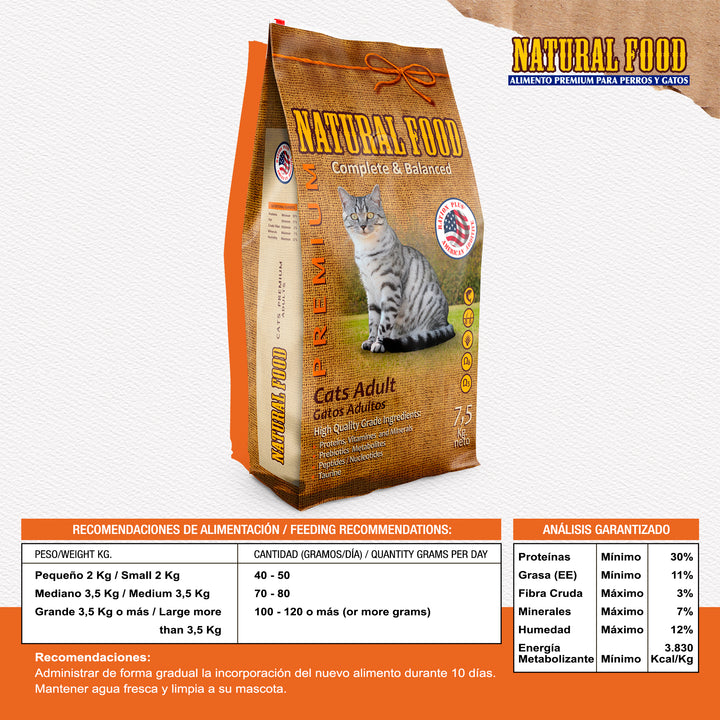 Alimento Natural Food Premium Gato Adulto 7.5 Kg