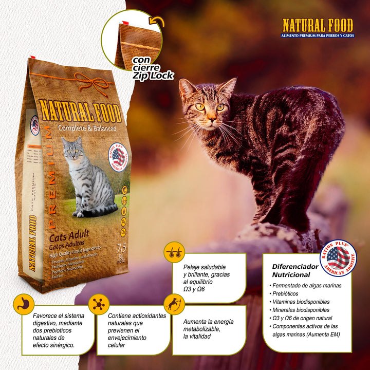 Alimento Natural Food Premium Gato Adulto 7.5 Kg - Animal Republic Chile
