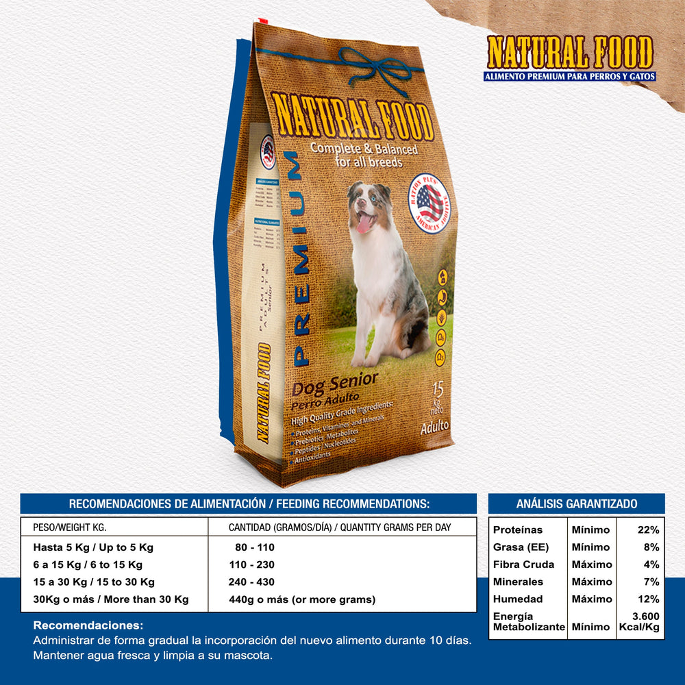 Alimento Natural Food Premium Perro Adulto Senior 15 Kg - Animal Republic Chile